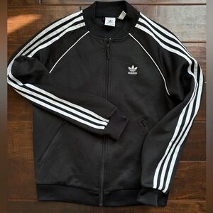 adidas Black Track Jacket with White Stripes